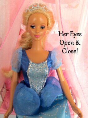 BARBIE SLEEPING BEAUTY, EYES OPEN & CLOSE, RARE 1998, BLUE DRESS, TWIST WAIST